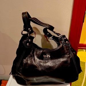 Black leather coach tote bag